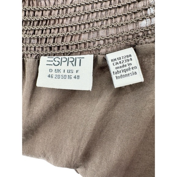 Esprit Y2K Brown‎ Sleeveless Tiered Mini Dress Size 16 Smocked Cottagecore - Picture 5 of 8